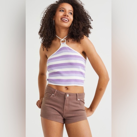 NWT H&M divided fitted shorts low waist fly zip size 10 color light brown - Picture 1 of 14